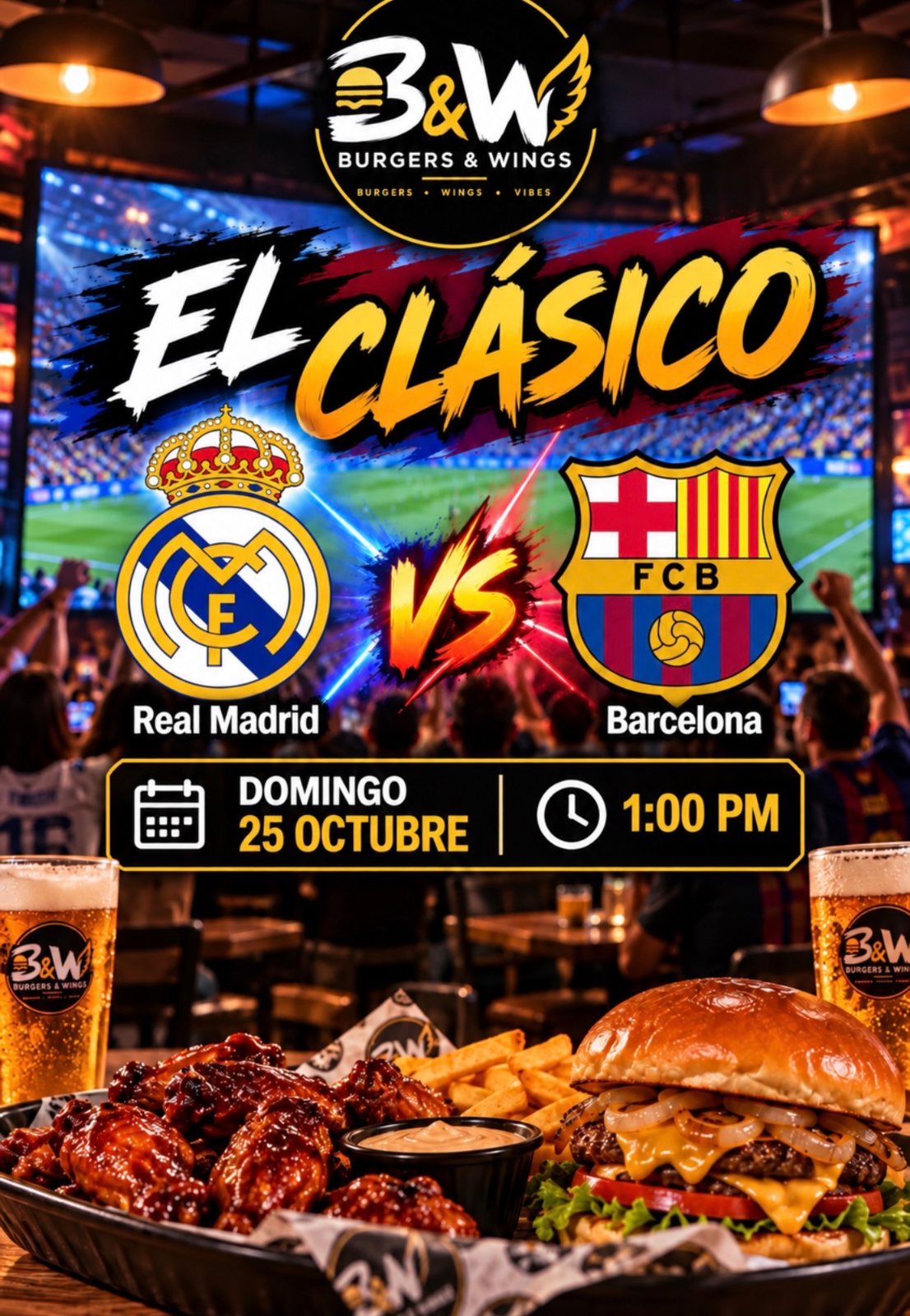 Clásico de Fútbol en Burgers and Wings
